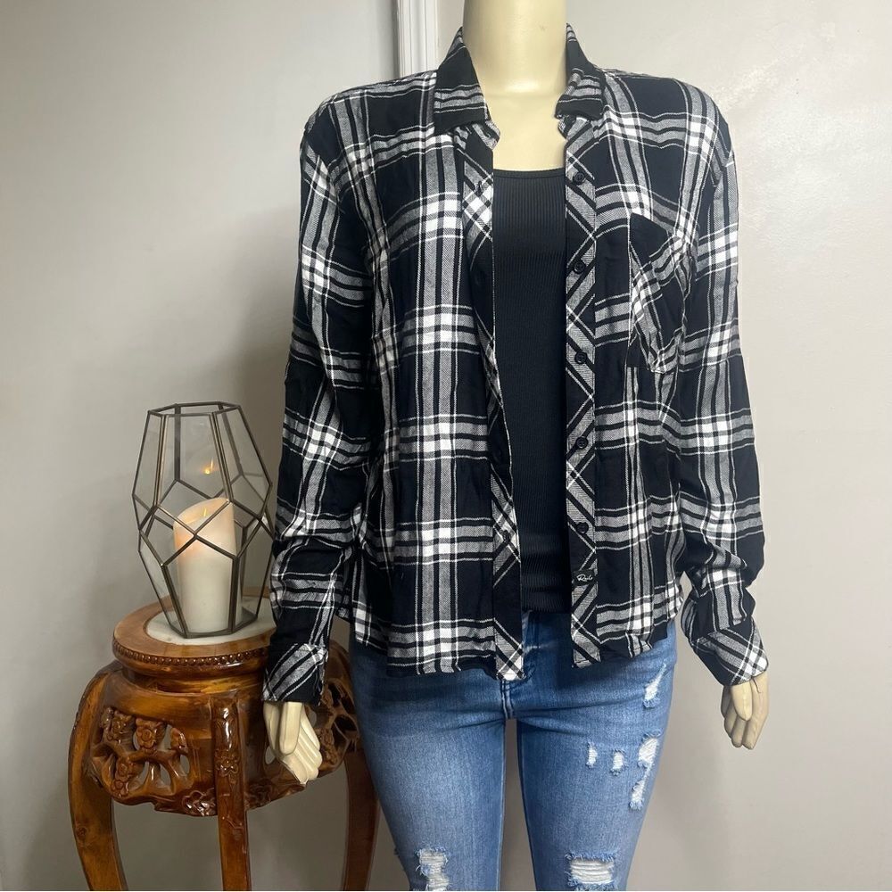 Rails Dylan Plaid Button Down Shirt Onyx Ivory Women Size XS